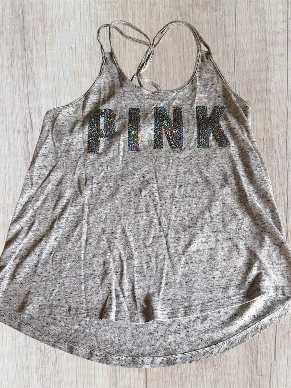 PINK Victoria’s Secret Heather Gray Sequin Bling Y2K Strappy Tank Top Women’s XS
